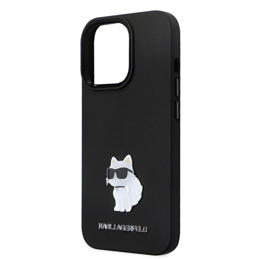Tok Apple iPhone 14 Pro-hoz, Karl Lagerfeld, Silicone Choupette Metal, Fekete