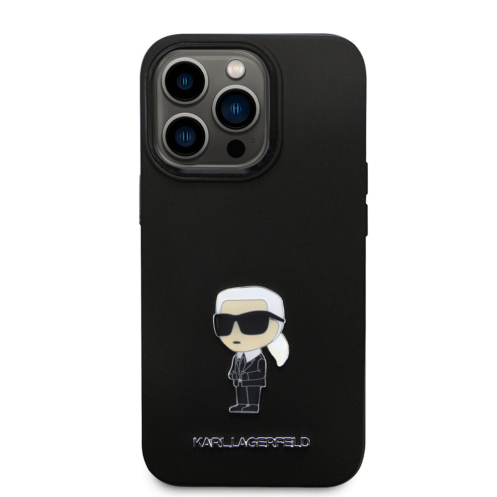 Tok Apple iPhone 14 Pro-hoz, Karl Lagerfeld, Silicone Ikonik Karl Metal, Fekete