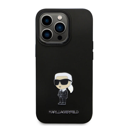 Tok Apple iPhone 14 Pro-hoz, Karl Lagerfeld, Silicone Ikonik Karl Metal, Fekete