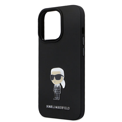 Tok Apple iPhone 14 Pro-hoz, Karl Lagerfeld, Silicone Ikonik Karl Metal, Fekete