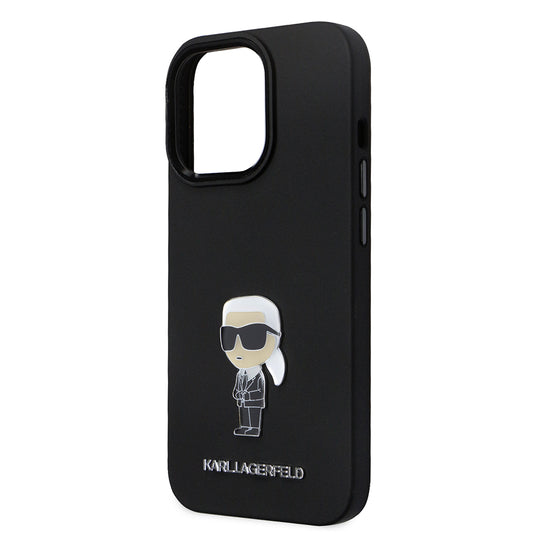 Tok Apple iPhone 14 Pro-hoz, Karl Lagerfeld, Silicone Ikonik Karl Metal, Fekete