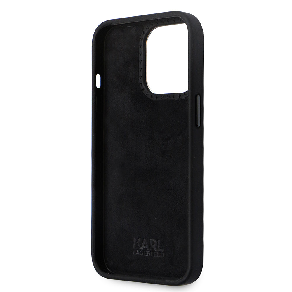 Tok Apple iPhone 14 Pro-hoz, Karl Lagerfeld, Silicone Ikonik Karl Metal, Fekete