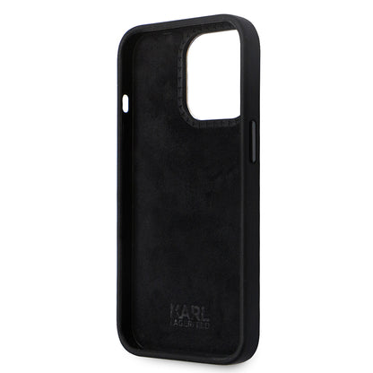 Tok Apple iPhone 14 Pro-hoz, Karl Lagerfeld, Silicone Ikonik Karl Metal, Fekete