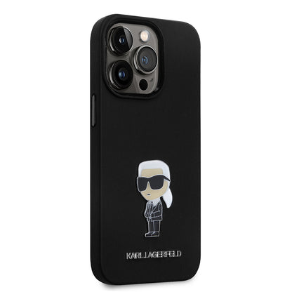 Tok Apple iPhone 14 Pro-hoz, Karl Lagerfeld, Silicone Ikonik Karl Metal, Fekete