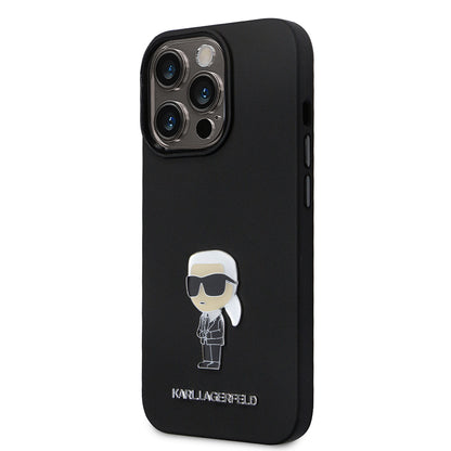 Tok Apple iPhone 14 Pro-hoz, Karl Lagerfeld, Silicone Ikonik Karl Metal, Fekete