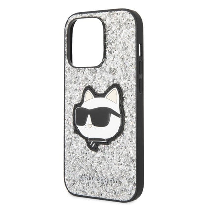 Tok Apple iPhone 14 Pro Max-hoz, Karl Lagerfeld, Glitter Choupette Patch, Ezüst színű