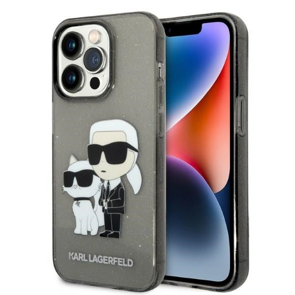 Tok Apple iPhone 14 Pro Max-hoz, Karl Lagerfeld, Glitter Karl & Choupette, Fekete