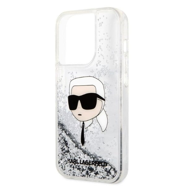 Tok Apple iPhone 14 Pro Max-hoz, Karl Lagerfeld, Glitter Karl's Head, Ezüst