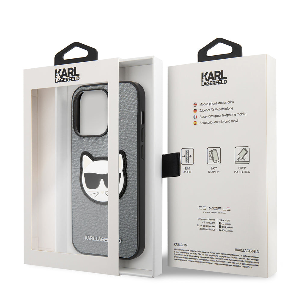 Tok Apple iPhone 14 Pro Max-hoz, Karl Lagerfeld, Saffiano Choupette's Head, Ezüst
