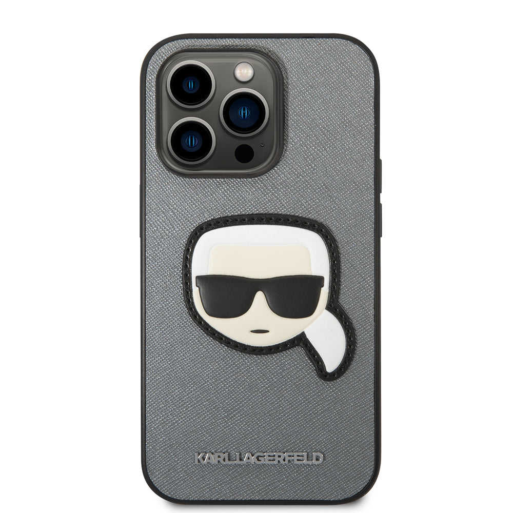Tok Apple iPhone 14 Pro Max-hoz, Karl Lagerfeld, Saffiano Karl's Head, Ezüst