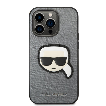 Tok Apple iPhone 14 Pro Max-hoz, Karl Lagerfeld, Saffiano Karl's Head, Ezüst