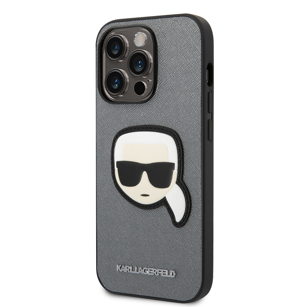 Tok Apple iPhone 14 Pro Max-hoz, Karl Lagerfeld, Saffiano Karl's Head, Ezüst