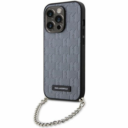 Tok Apple iPhone 14 Pro Max-hoz, Karl Lagerfeld, Saffiano Monogram Chain, Ezüst