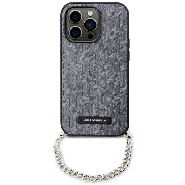 Tok Apple iPhone 14 Pro Max-hoz, Karl Lagerfeld, Saffiano Monogram Chain, Ezüst