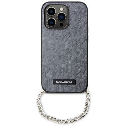 Tok Apple iPhone 14 Pro Max-hoz, Karl Lagerfeld, Saffiano Monogram Chain, Ezüst