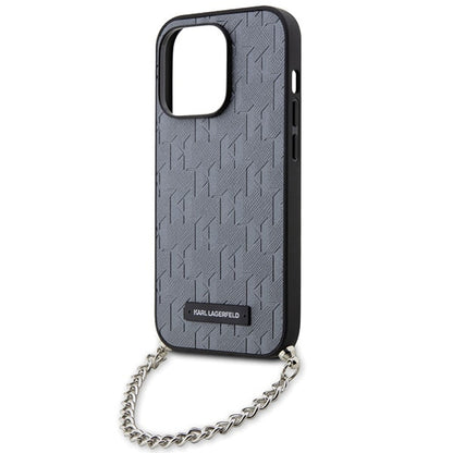 Tok Apple iPhone 14 Pro Max-hoz, Karl Lagerfeld, Saffiano Monogram Chain, Ezüst