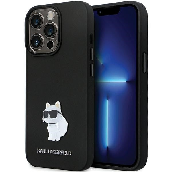 Tok Apple iPhone 14 Pro Max-hoz, Karl Lagerfeld, Silicone Choupette Metal, Fekete