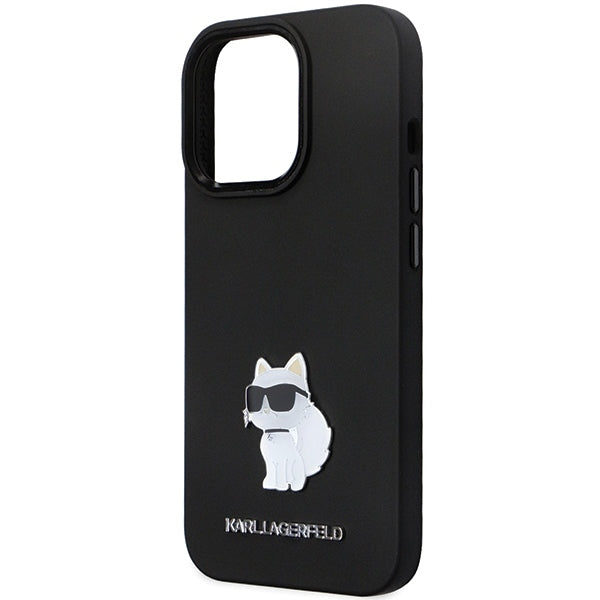 Tok Apple iPhone 14 Pro Max-hoz, Karl Lagerfeld, Silicone Choupette Metal, Fekete
