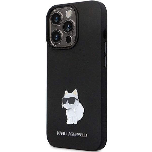 Tok Apple iPhone 14 Pro Max-hoz, Karl Lagerfeld, Silicone Choupette Metal, Fekete