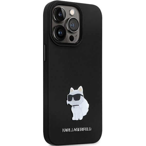 Tok Apple iPhone 14 Pro Max-hoz, Karl Lagerfeld, Silicone Choupette Metal, Fekete