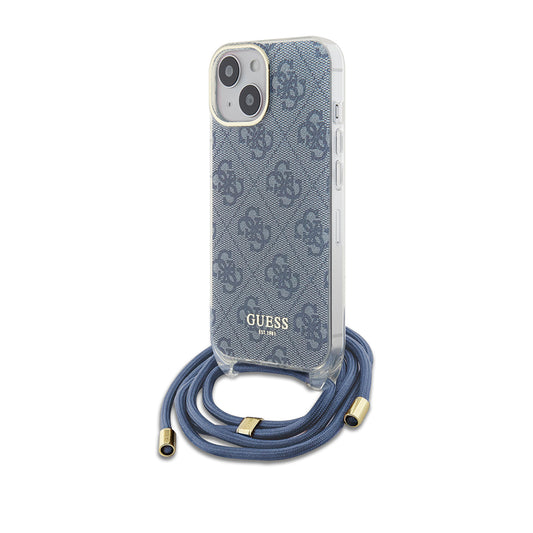 Tok Apple iPhone 15-höz, Guess, Crossbody Cord 4G Print, Kék