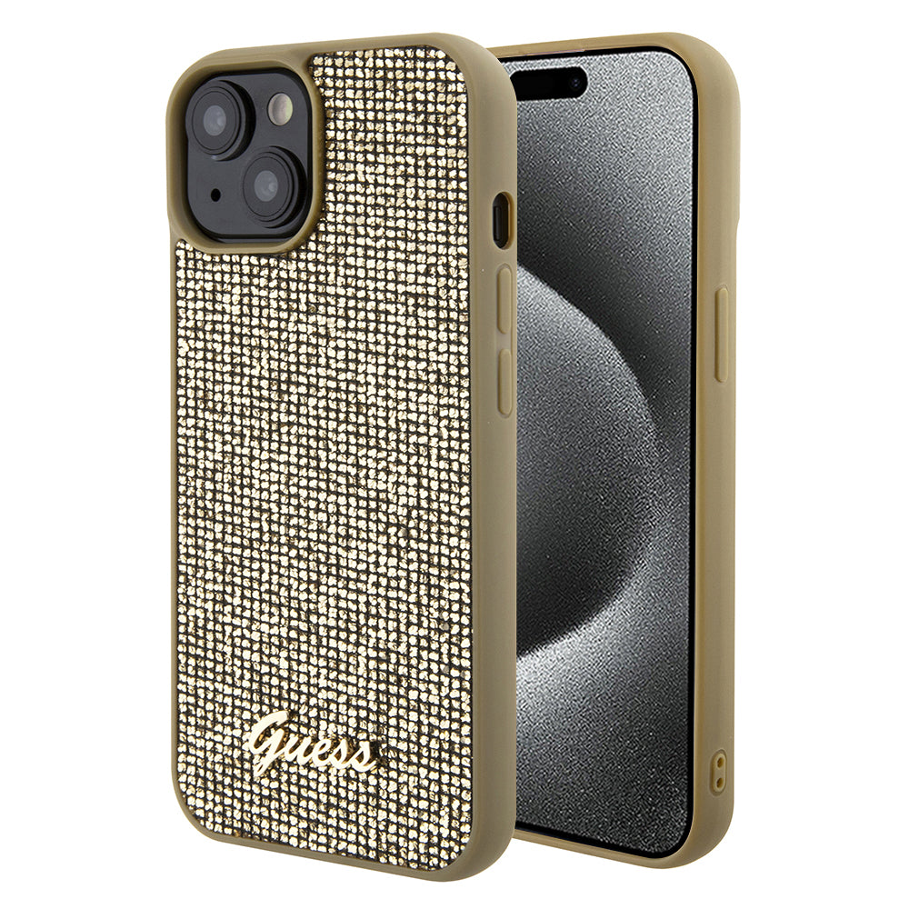 Tok Apple iPhone 15-höz, Guess, Disco Metal Script, Arany