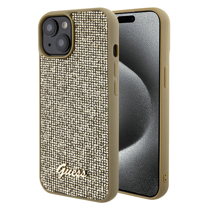Tok Apple iPhone 15-höz, Guess, Disco Metal Script, Arany