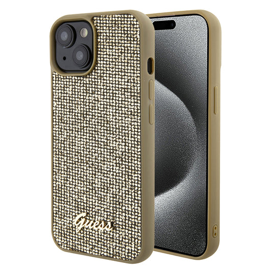 Tok Apple iPhone 15-höz, Guess, Disco Metal Script, Arany