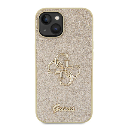 Tok a Apple iPhone 15-höz, Guess, Glitter Big 4G Script, Arany