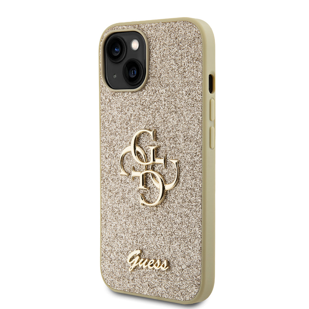 Tok a Apple iPhone 15-höz, Guess, Glitter Big 4G Script, Arany