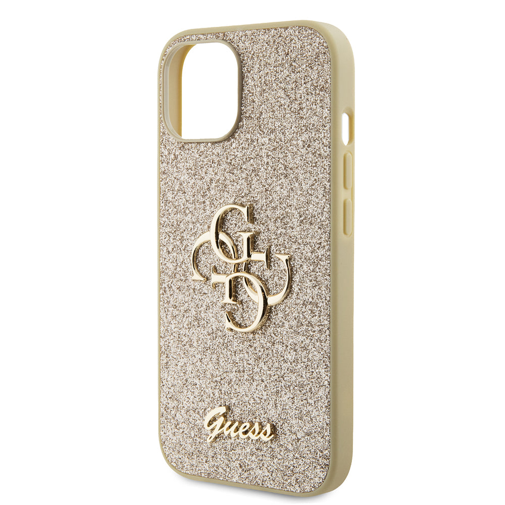 Tok a Apple iPhone 15-höz, Guess, Glitter Big 4G Script, Arany
