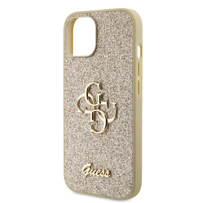 Tok a Apple iPhone 15-höz, Guess, Glitter Big 4G Script, Arany