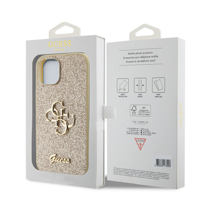 Tok a Apple iPhone 15-höz, Guess, Glitter Big 4G Script, Arany