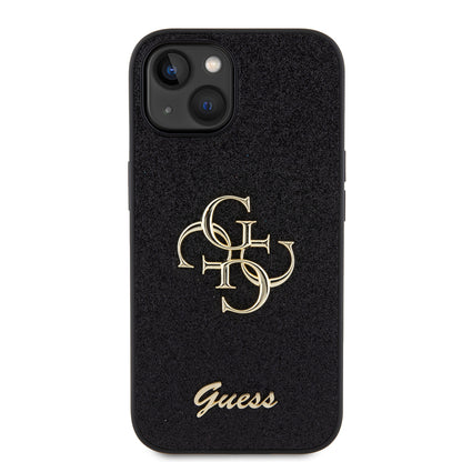 Tok Apple iPhone 15-höz, Guess, Glitter Big 4G Script, Fekete