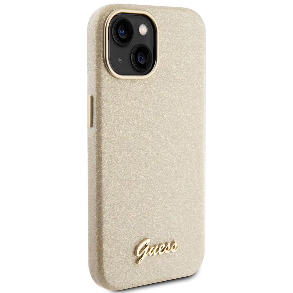 Tok Apple iPhone 15-höz, Guess, Glitter Glossy Script, Bézs