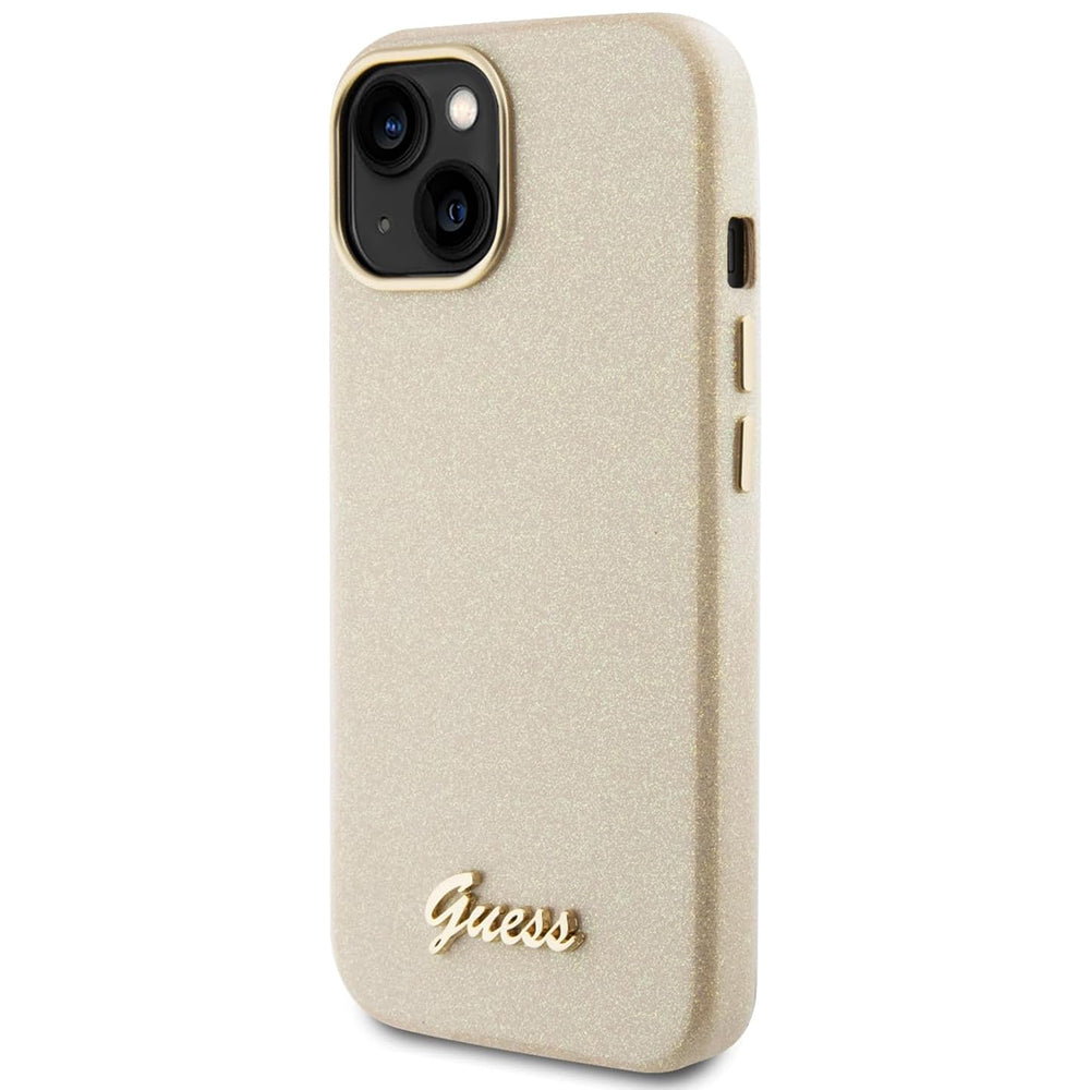 Tok Apple iPhone 15-höz, Guess, Glitter Glossy Script, Bézs