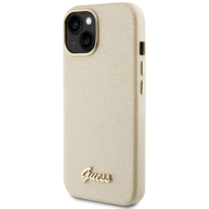 Tok Apple iPhone 15-höz, Guess, Glitter Glossy Script, Bézs