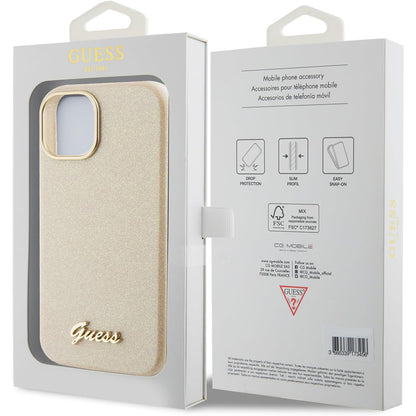 Tok Apple iPhone 15-höz, Guess, Glitter Glossy Script, Bézs