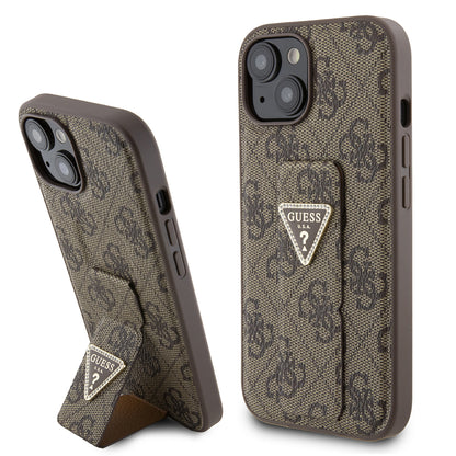 Tok Apple iPhone 15-höz, Guess, Grip Stand 4G Triangle Strass, Barna