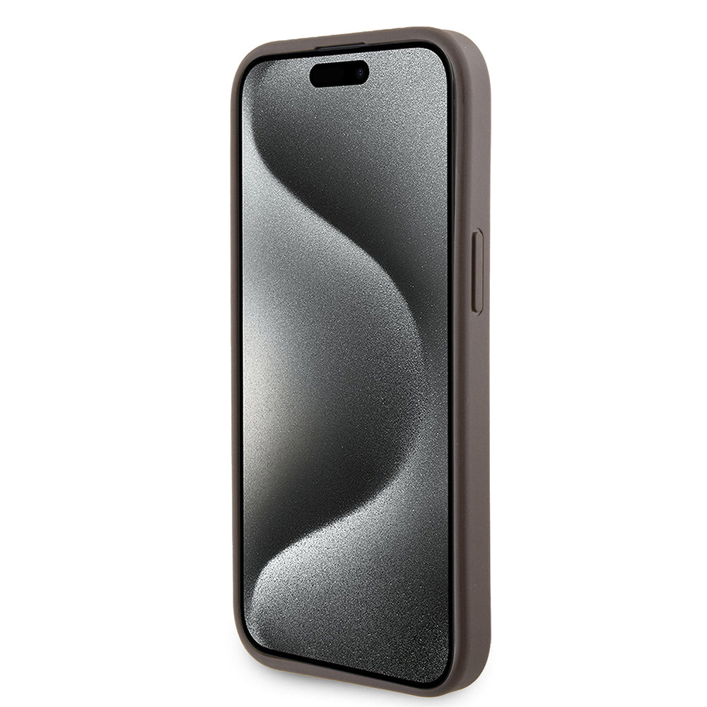 Tok Apple iPhone 15-höz, Guess, Grip Stand 4G Triangle Strass, Barna