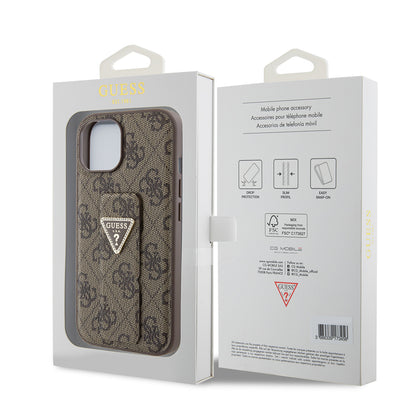 Tok Apple iPhone 15-höz, Guess, Grip Stand 4G Triangle Strass, Barna