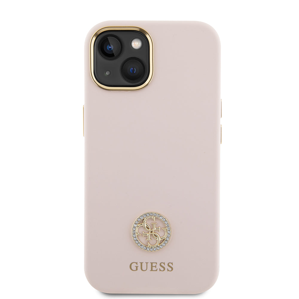 Tok a Apple iPhone 15-höz, Guess, Logo Strass 4G, Világos rózsaszín
