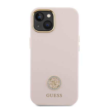 Tok a Apple iPhone 15-höz, Guess, Logo Strass 4G, Világos rózsaszín
