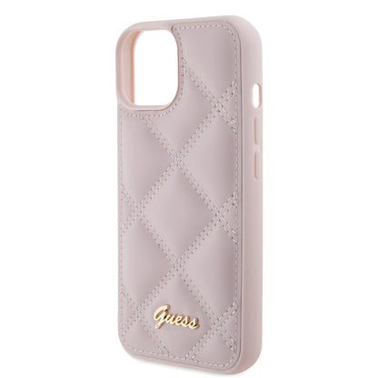 Tok Apple iPhone 15-höz, Guess, Quilted Metal Logo, Rózsaszín