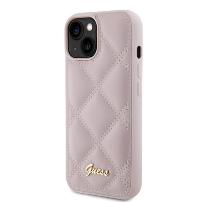 Tok Apple iPhone 15-höz, Guess, Quilted Metal Logo, Rózsaszín