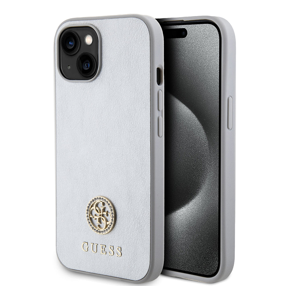 Tok Apple iPhone 15-höz, Guess, Strass Metal Logo, Ezüst színű