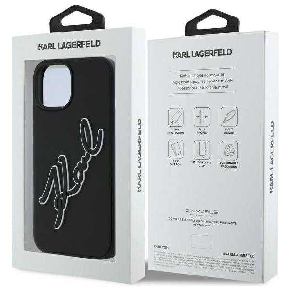 Case for Apple iPhone 15, Karl Lagerfeld, 3D Rubber Signature, Black