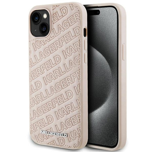 Tok Apple iPhone 15-höz, Karl Lagerfeld, Diagonal Quilted K minta, Rózsaszín