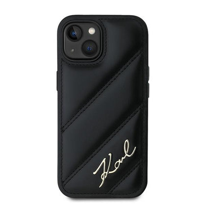 Tok a Apple iPhone 15-höz, Karl Lagerfeld, Diagonal Quilted Script, Fekete