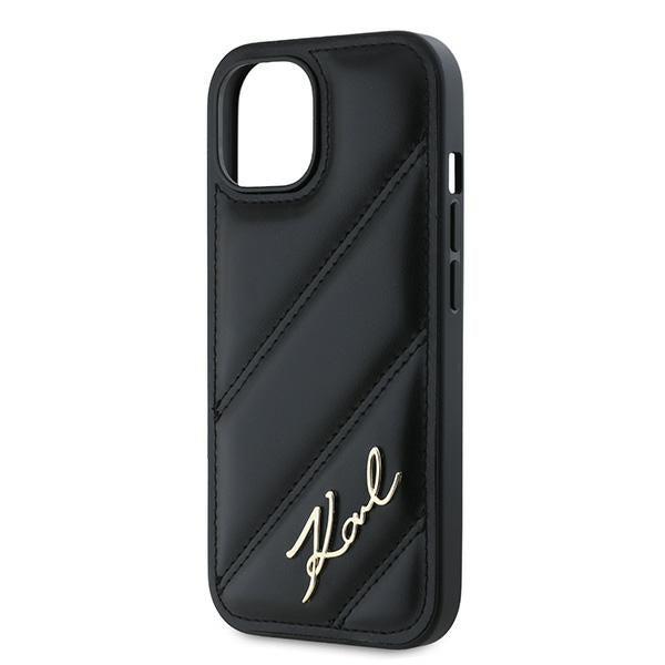 Tok a Apple iPhone 15-höz, Karl Lagerfeld, Diagonal Quilted Script, Fekete